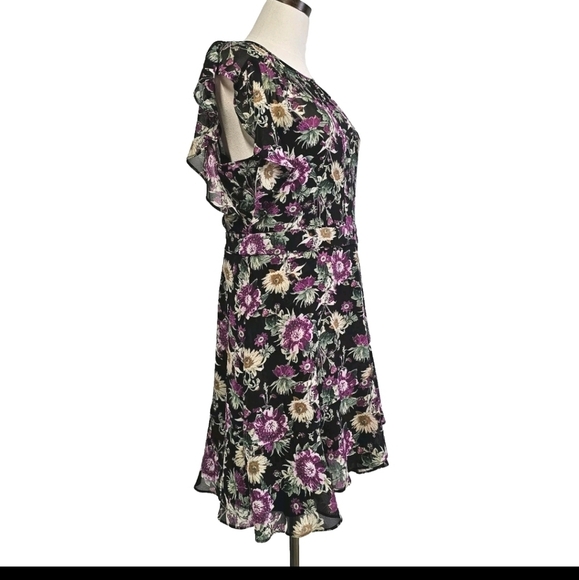 Rachel Roy Black Lora Floral Ruffled Sz 12 Summer Spring Mini Short Dress - Picture 3 of 15